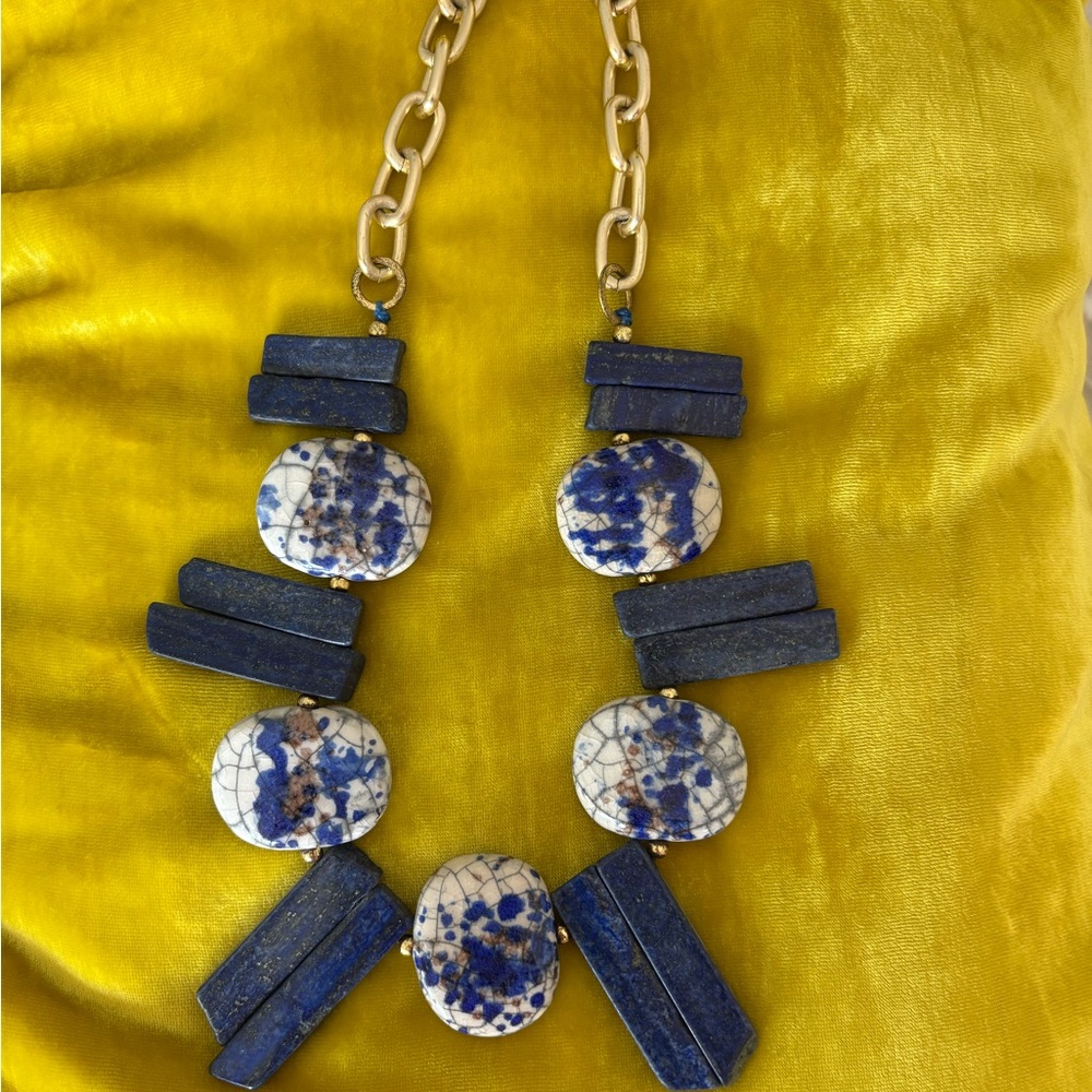 Lapis stone necklace with gold chain